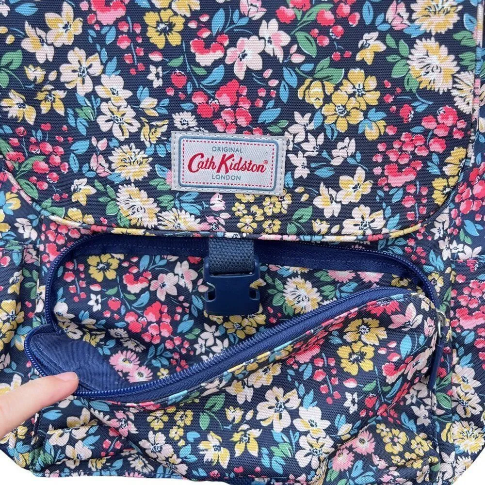 Cath Kidston Navy Blue Floral Buckle Travel School Backpack